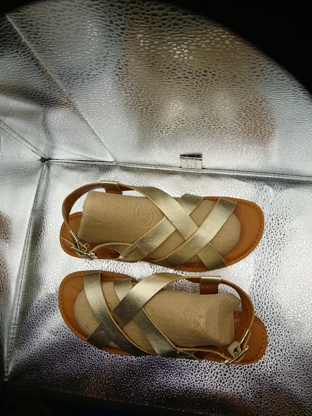 Franco Sarto Metallic Gold Crisscross Leather Sandals Women's Size 7*